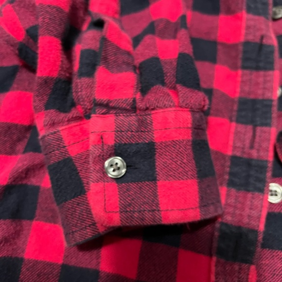 Lands' End Woman's 10P Checkered Oink cotton Black Flannel Button Down Shirt - Picture 2 of 6